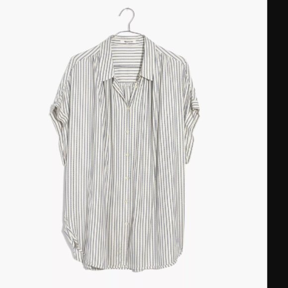 Women S Madewell Central Shirt in Dalton Stripe Blouse Viscose Button-Front Top - Picture 5 of 9